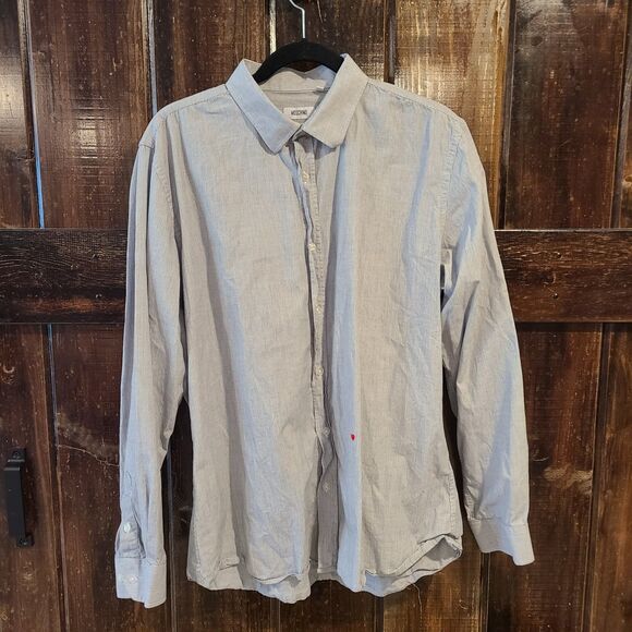 Moschino Button Up Shirt Mens 17.5 (44cm) black Embroidered Heart Long Sleeve - Picture 1 of 8